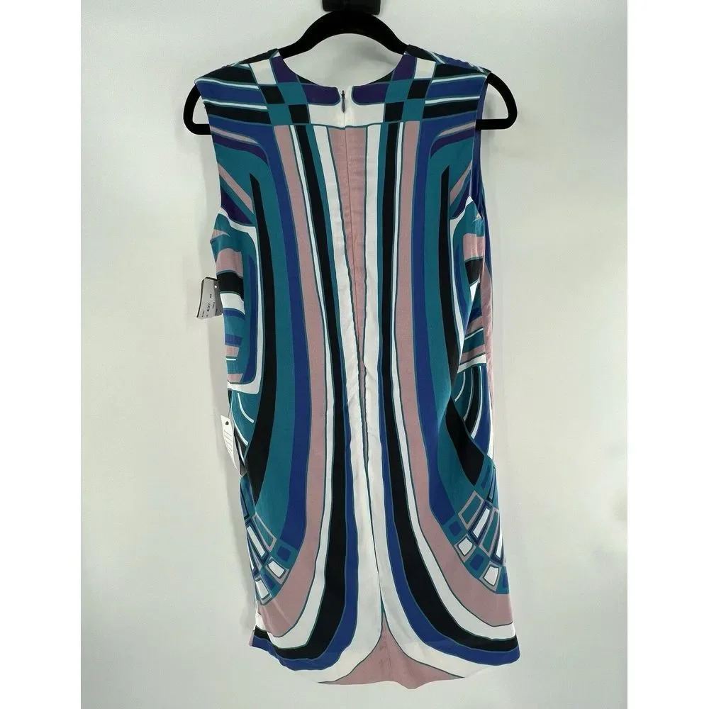 P Nicole Miller Artelier Blue Tribal Geometric Print Mini Sheath Dress Sz Petite - Picture 4 of 16